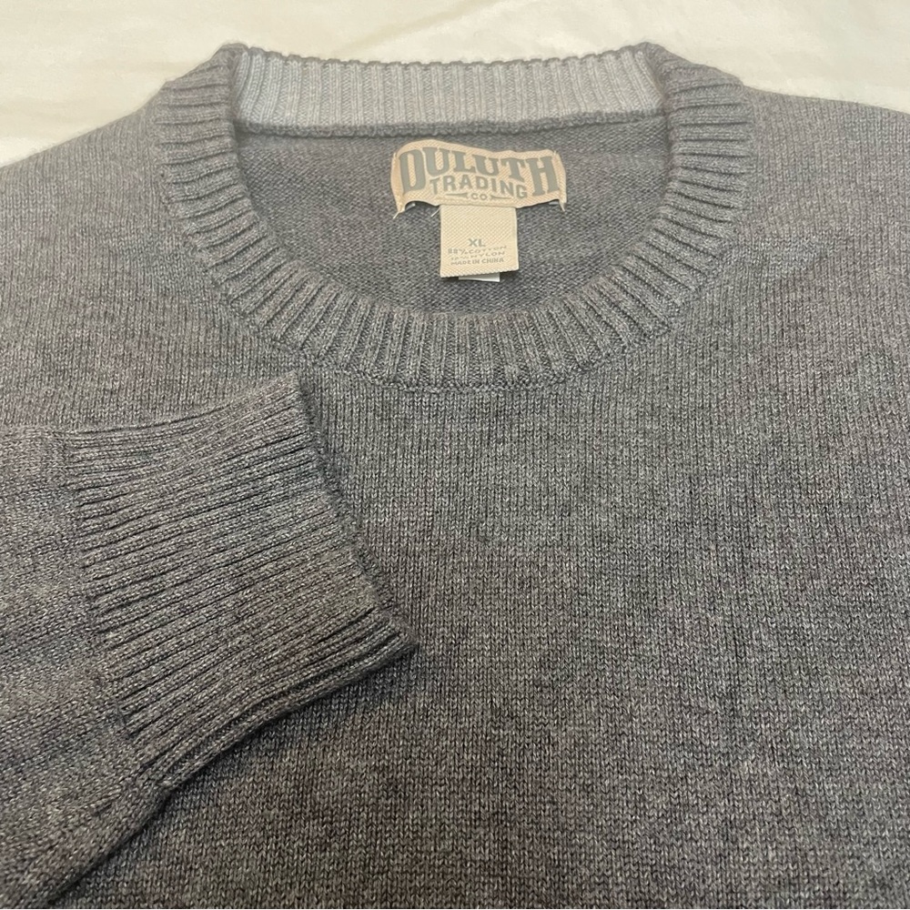Duluth Trading Co Mens Heather Grey Crewneck Knit Sweater XL Cotton Blend Heavy